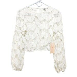Bláshe Womens White Crochet Long-Sleeve Crop Top Size S